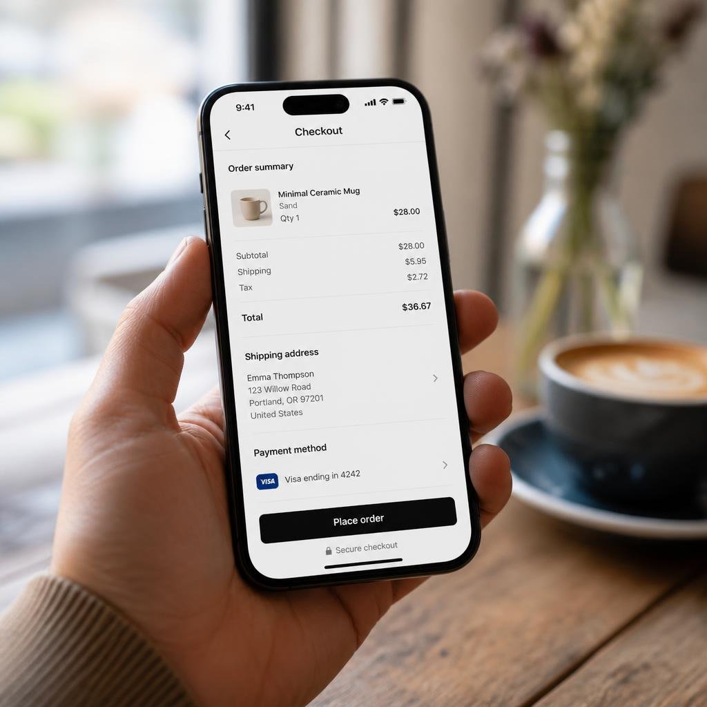 Mobile ecommerce checkout with clear call to action
