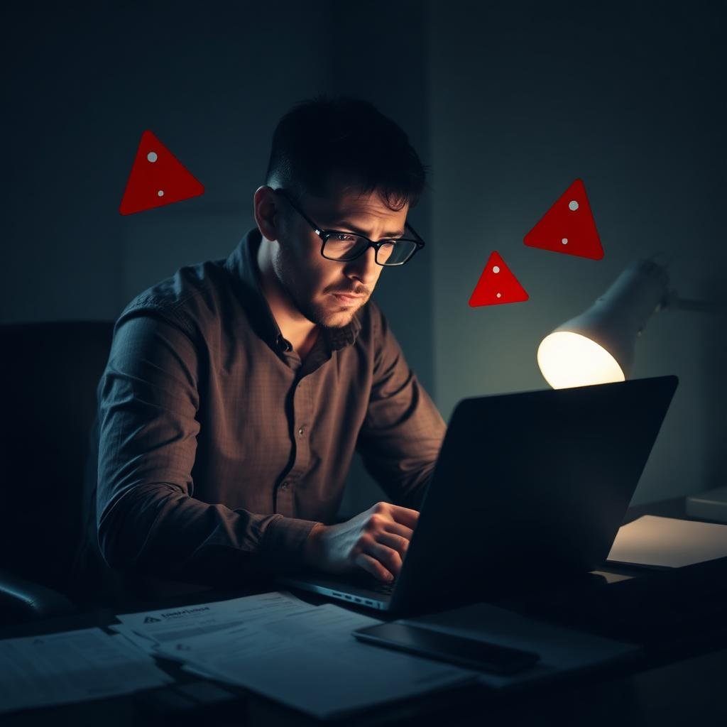 Small business owner reviewing hidden charges on a laptop
